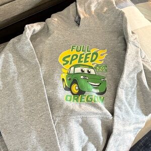 Oregon Ducks! Full Speed Oregon Graphic Hoodie - Gray with Green & Yellow Car